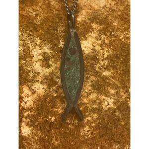 Taxco Vintage Sterling Silver & Turquoise Ichthus Fish Pendant Made in Mexico